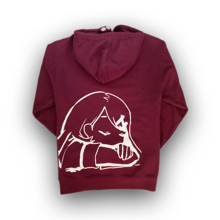 Lotus Eater Burgundy Hoodie Outerwear. Brand Logo Embroidery and Relax Back Design. 