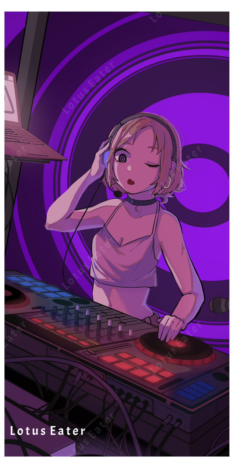 Lotus Eater Banner Artwork. Anime Inspired DJ Girl Playing Music